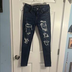 American Eagle Outfitters Dark Blue Distressed Skinny Jeans